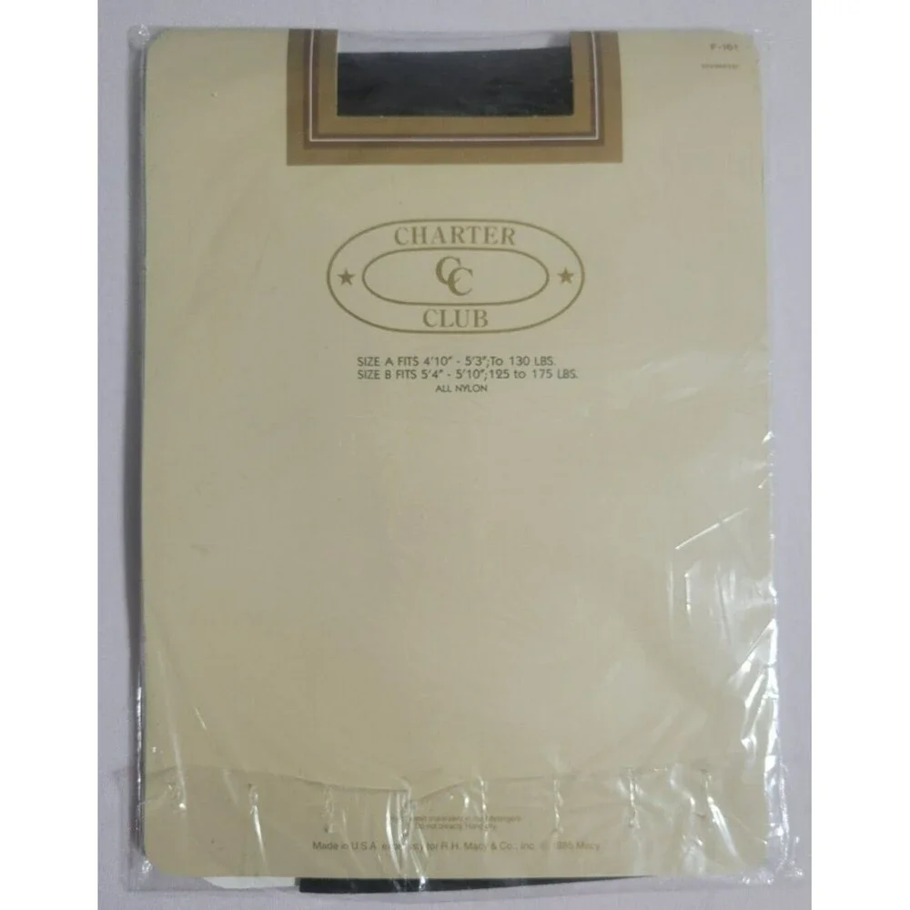 Vintage Charter Club Pantyhose Womens Size A Jet Black Opaque Nylon 1985 New